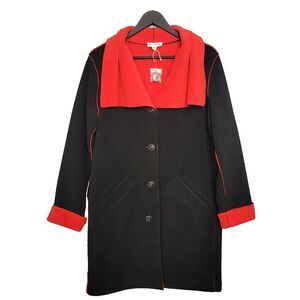 Susan Graver Fleece Coat Jacket Womens Size XS Red Black Button Up A226416